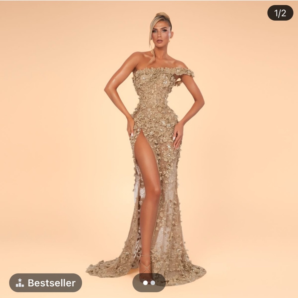 Albina Dyla Golden Aura Strapless Dress